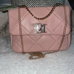 Badgley Mischka Pink Quilted Shoulder Bag with Gold Chain